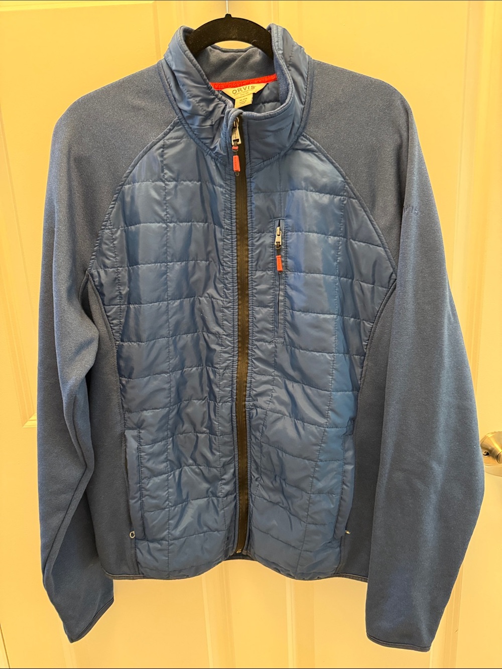 Orvis Blue Quilted Front Hybrid Fleece Jacket